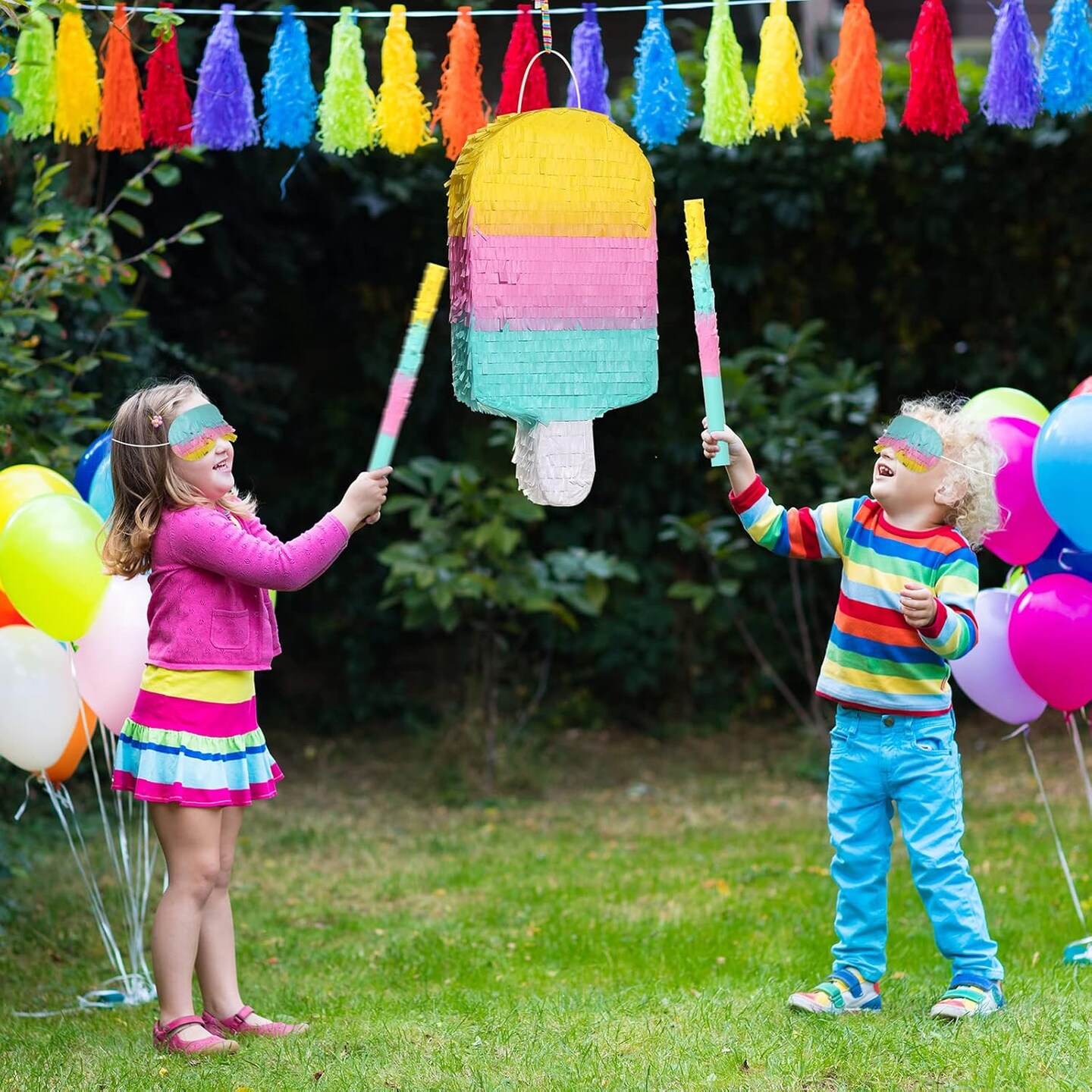 Ice Cream Pinata Includes Stick Blindfold Confetti Ice Cream Pinata Summer Theme Pinata Ice Cream Party Supplies for Kids Summer Birthday Party Decor, 16.1 x 7.9 x 3.2 Inches