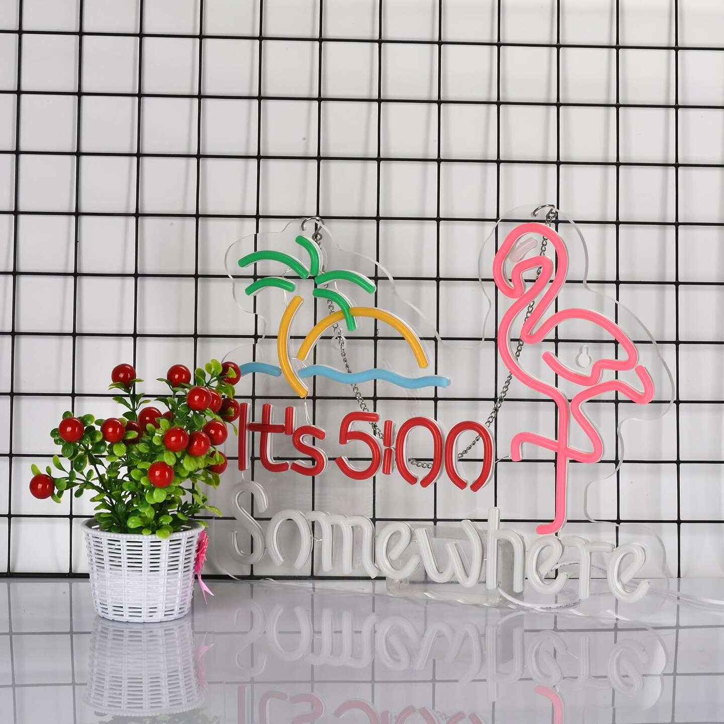 Summer Flamingo &#x22;It&#x27;s 5:00 O&#x27;clock Somewhere&#x22; Neon Sign - Dimmable LED Bar &#x26; Beer Neon Light for Wall D&#xE9;cor