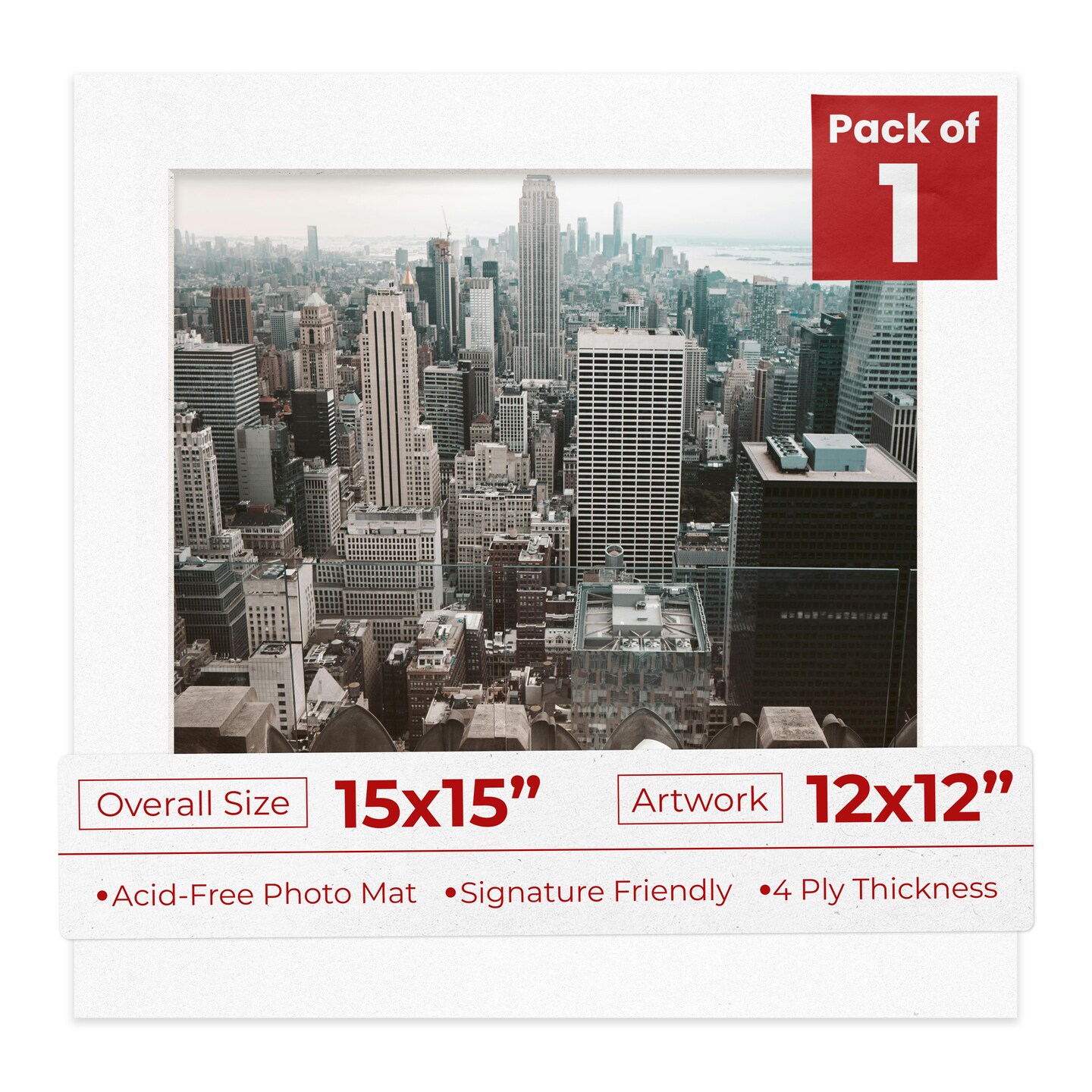 White with Black Core Mat Board for 15x15 Frames - Fits 12x12 Photos