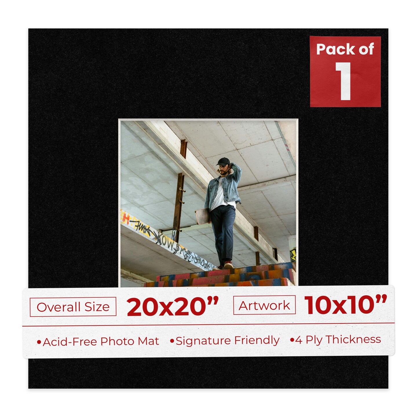 Black with Black Core Mat Board for 20x20 Frames - Fits 10x10 Photos