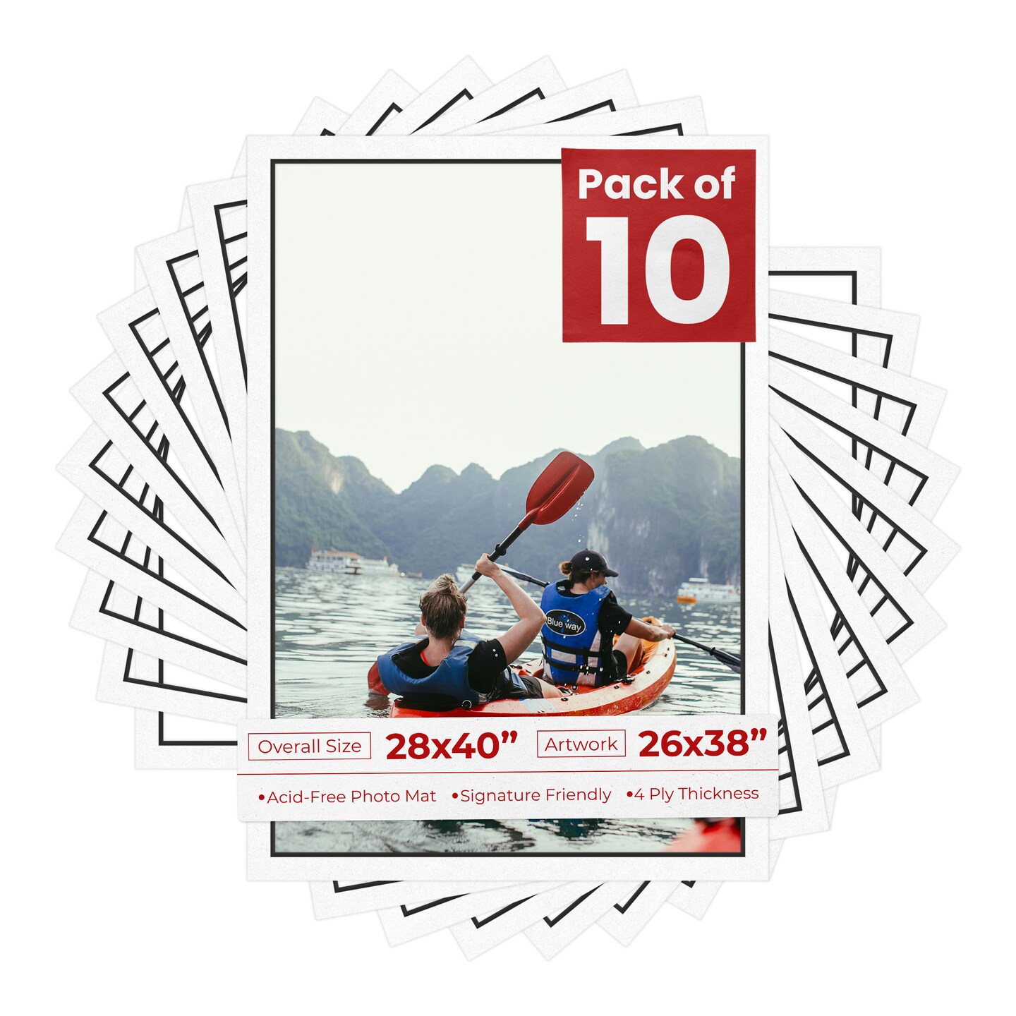 White with Black Core Mat Board for 28x40 Frames - Fits 26x38 Photos