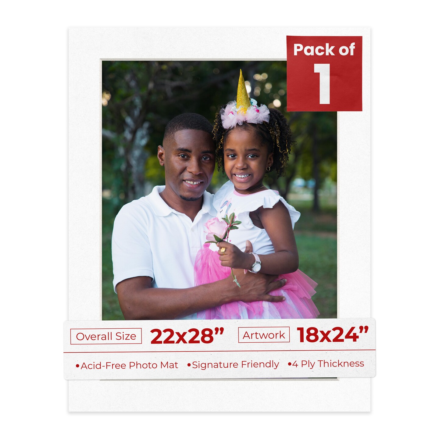 White with Black Core Mat Board for 22x28 Frames - Fits 18x24 Photos