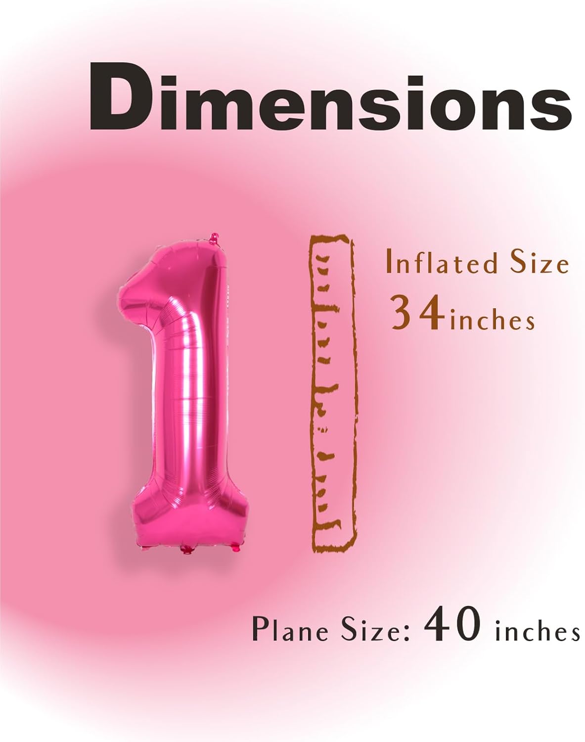 40 Inch Hot Pink Number 1 Balloon | Jumbo Foil Helium Balloon for 1st Birthday, Baby Girl Party & Anniversary Decorations (Hot Pink)