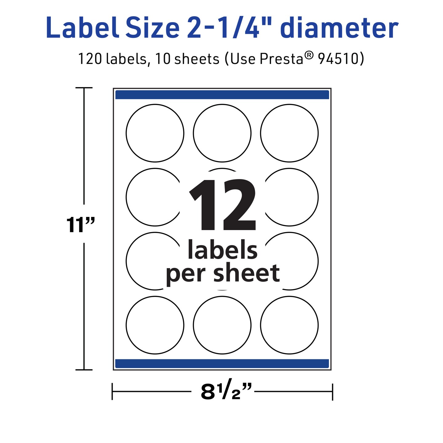 Avery TrueBlock Matte White Paper Labels, 2-1/4" diameter Round