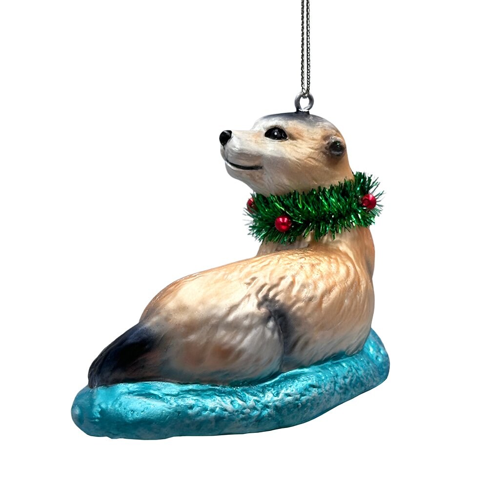 Cute Otter Glass Christmas Ornament, Exotic Animal Tree Decoration
