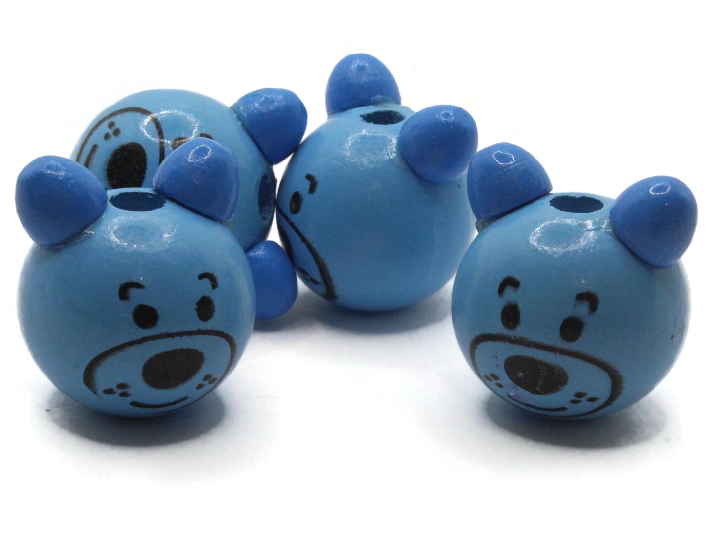 4 26mm Round Blue Wood Bear Head Beads Large Hole Wooden Beads
