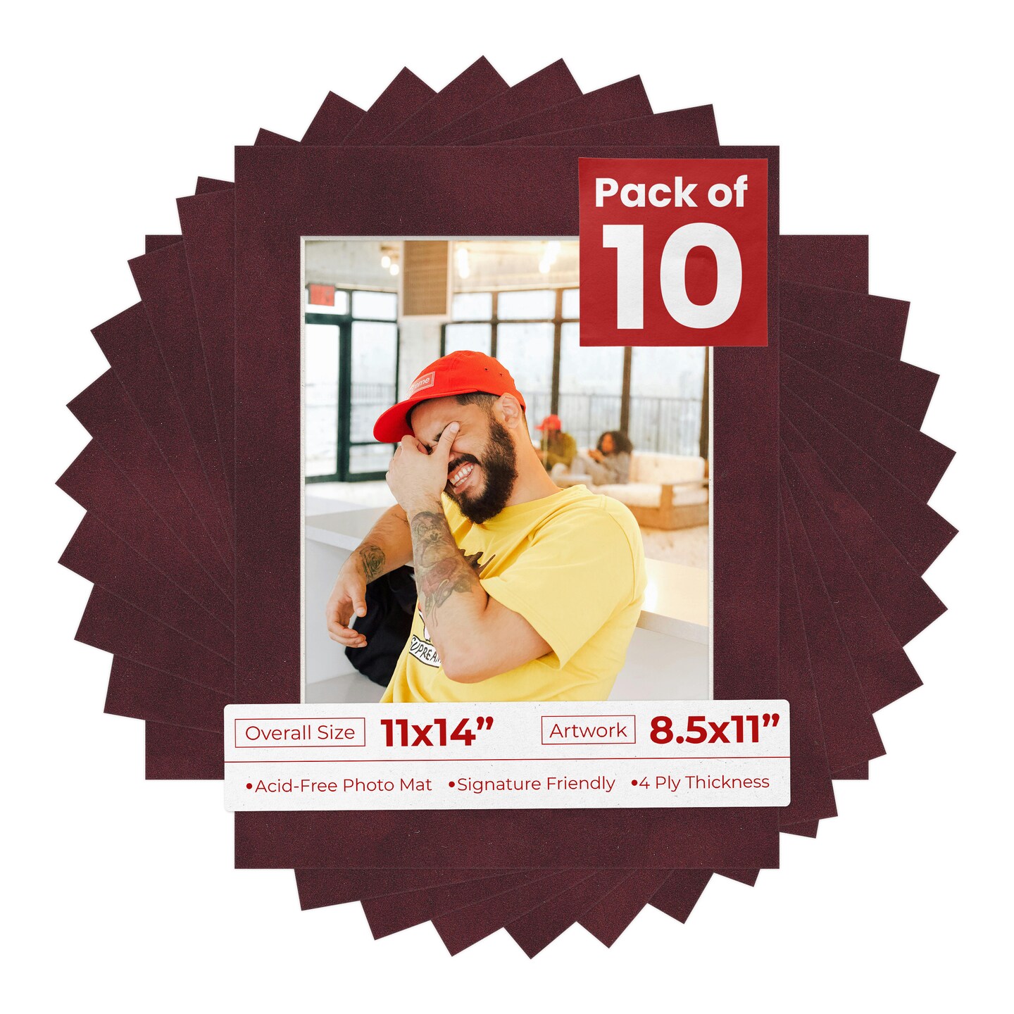 Dark Red Suede Mat Board for 11x14 Frames - Fits 8.5x11 Photos