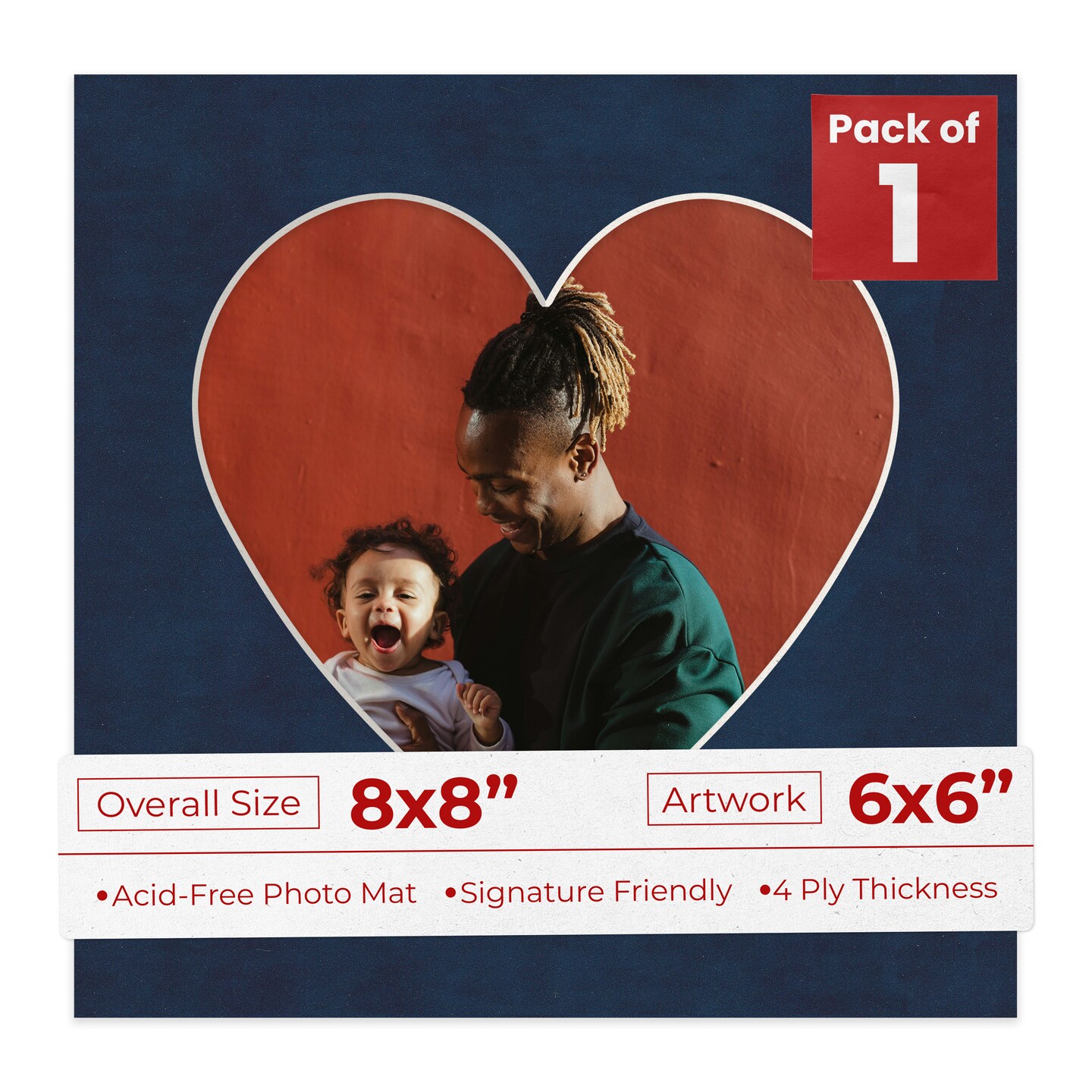 Navy Suede Mat Board for 8x8 Frames - Heart Opening for 6x6 Photos