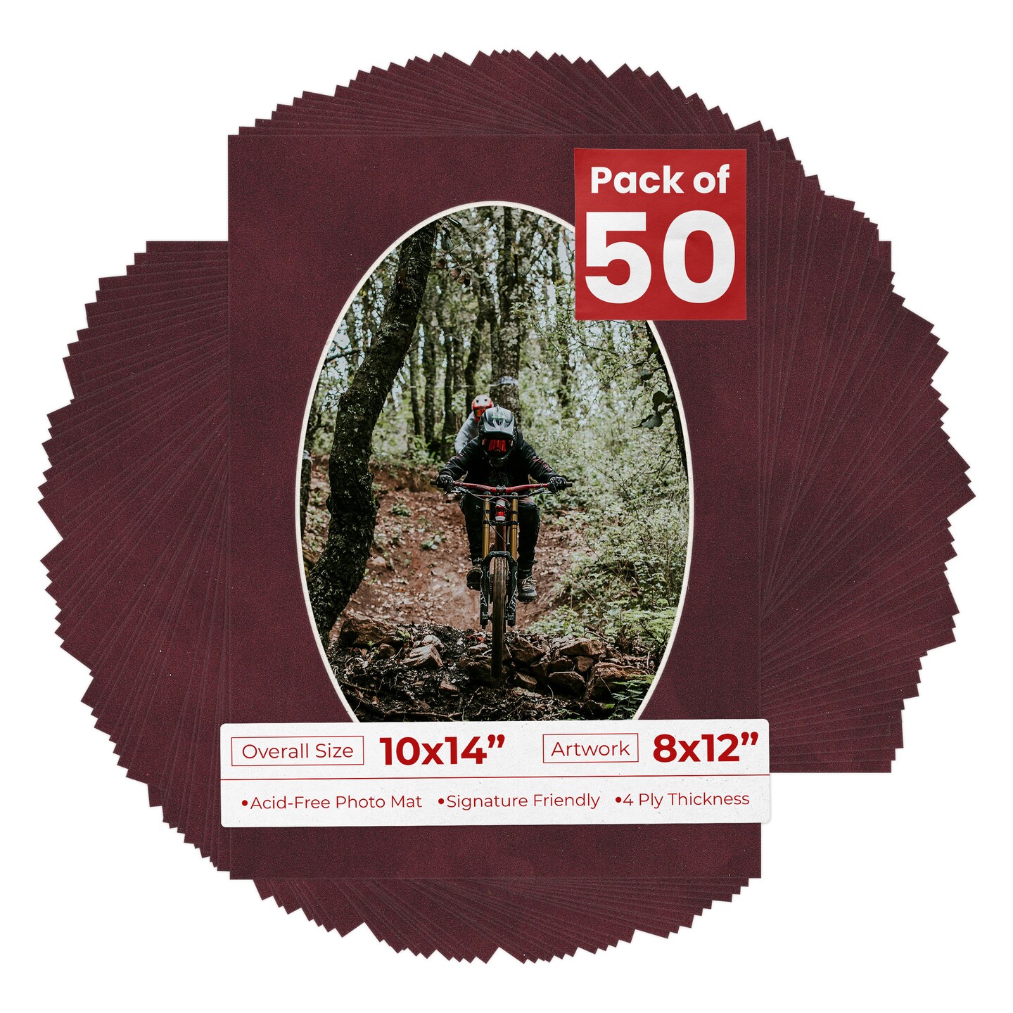 Dark Red Suede Mat Board for 10x14 Frames - Oval Opening for 8x12 Photos