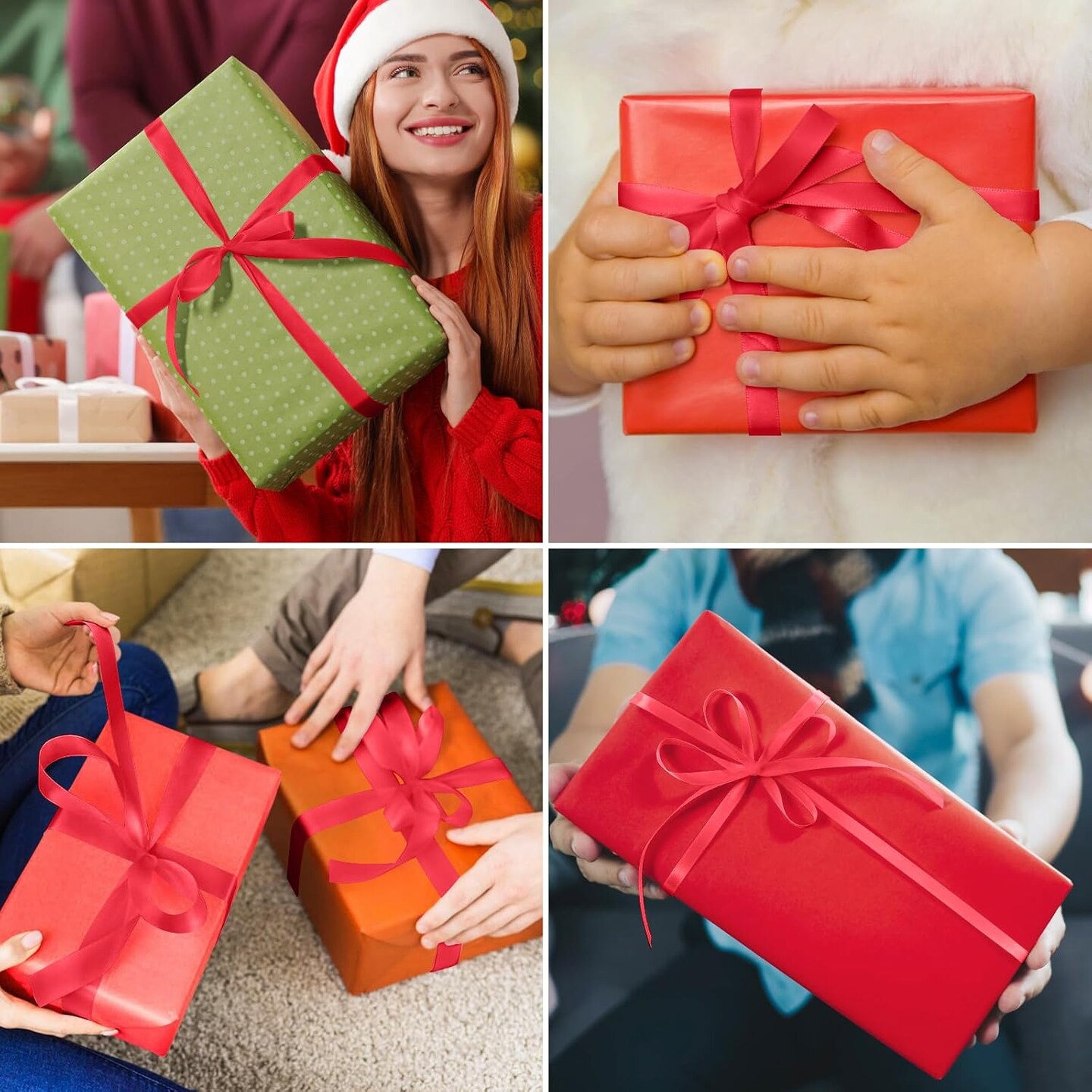 3/8" Red Satin Ribbon, 50 Yards Ribbon for Gift Wrapping, Fabric Ribbons