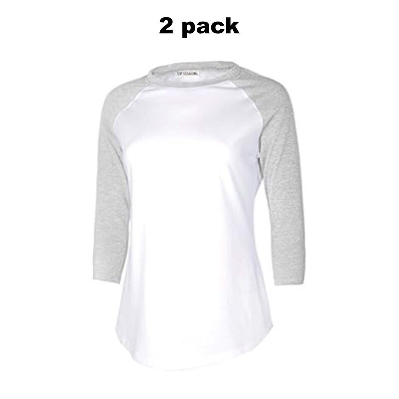 SOFRA Ladies Classic Fit Baseball Tee 100 Percent Cotton Pack of 2