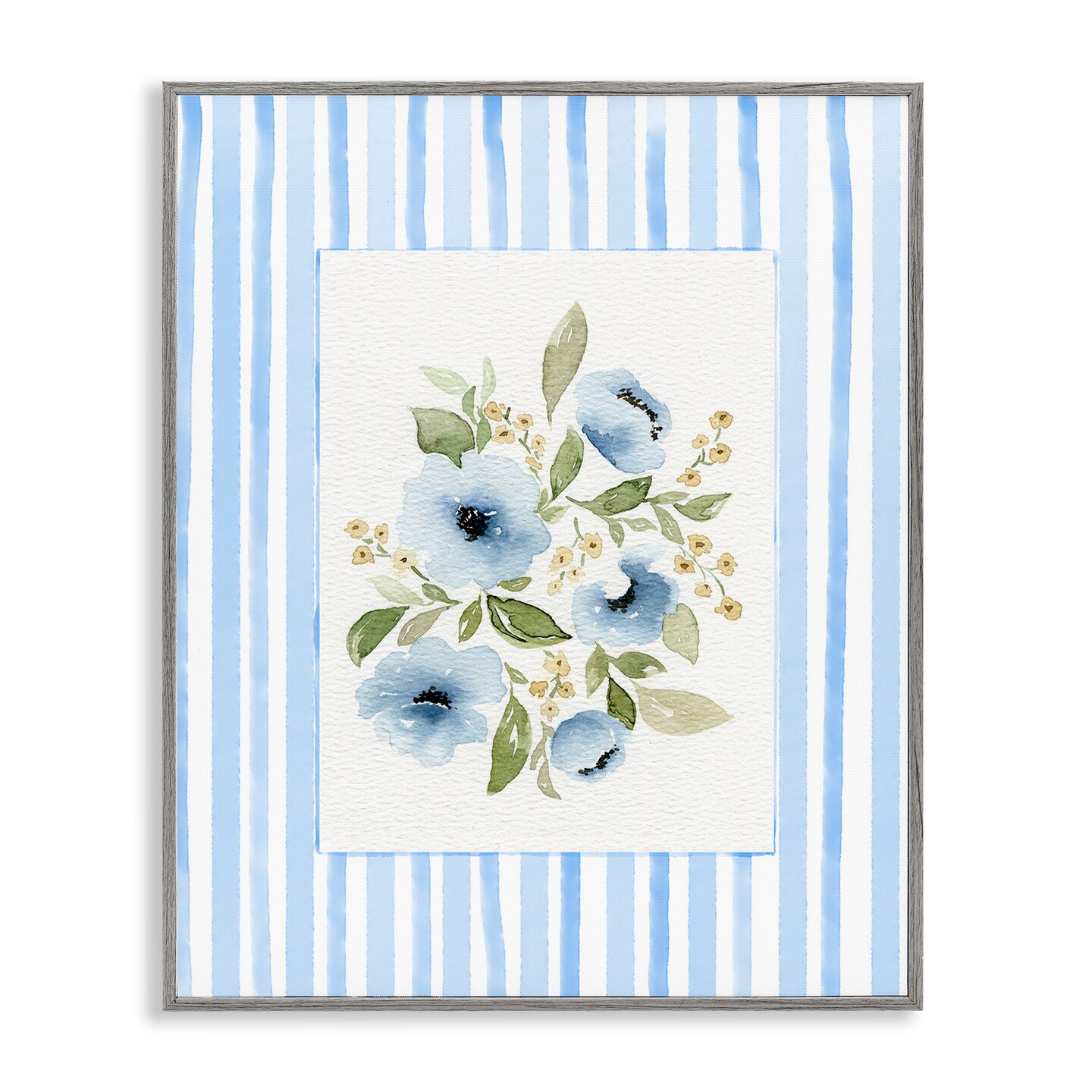 Stupell Industries Flowers with Blue Stripes Framed Giclee, design by Leah Noel Art