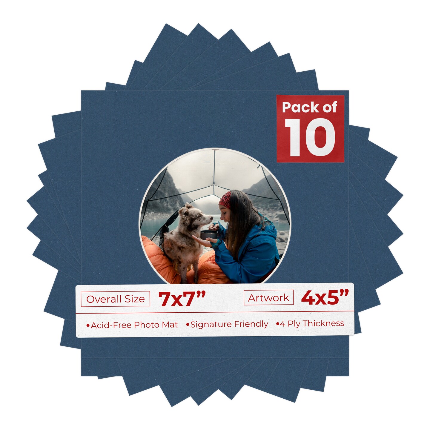 Ink Blue Mat Board for 7x7 Frames - Circle Opening for 4x5 Photos ...