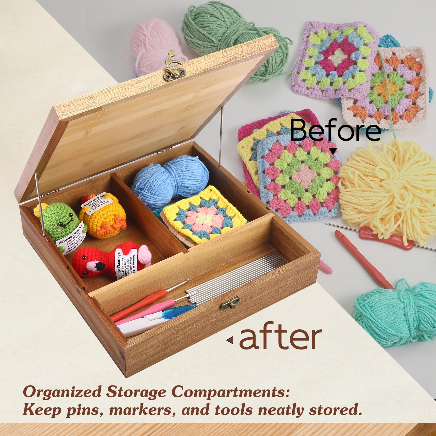 12.0" Crochet Blocking Board with Gift Box & Storage Drawer, Acacia & Bamboo Blocking Boards for Crochet Projects, Granny Square Blocking Board, Crocheting Accessories Gift for Grandmothers Crocheters