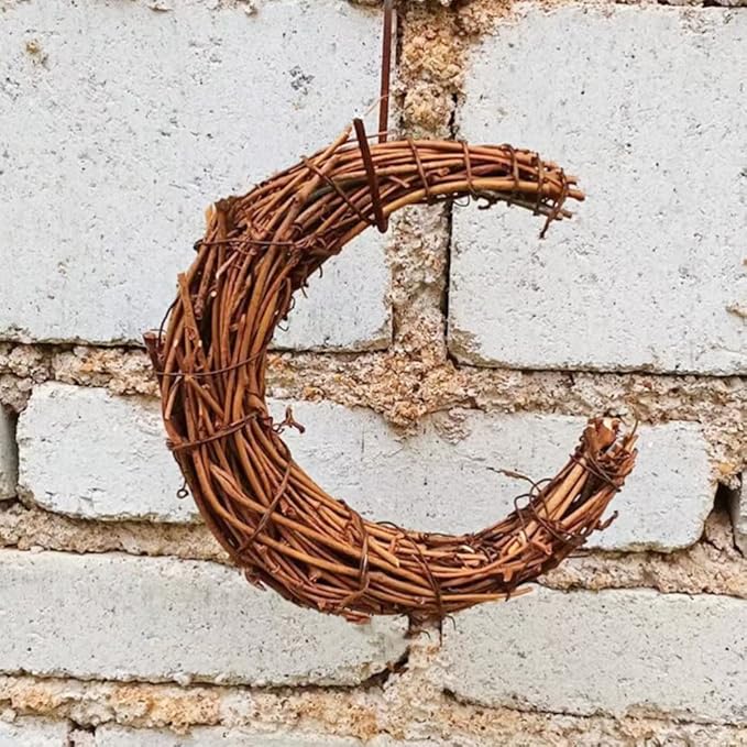 3pcs Grapevine Wreath Rings Moon Shape Rattan Vine Branch Wreath Grapevine Garland Decoration for DIY Craft Easter Wedding Party Decors