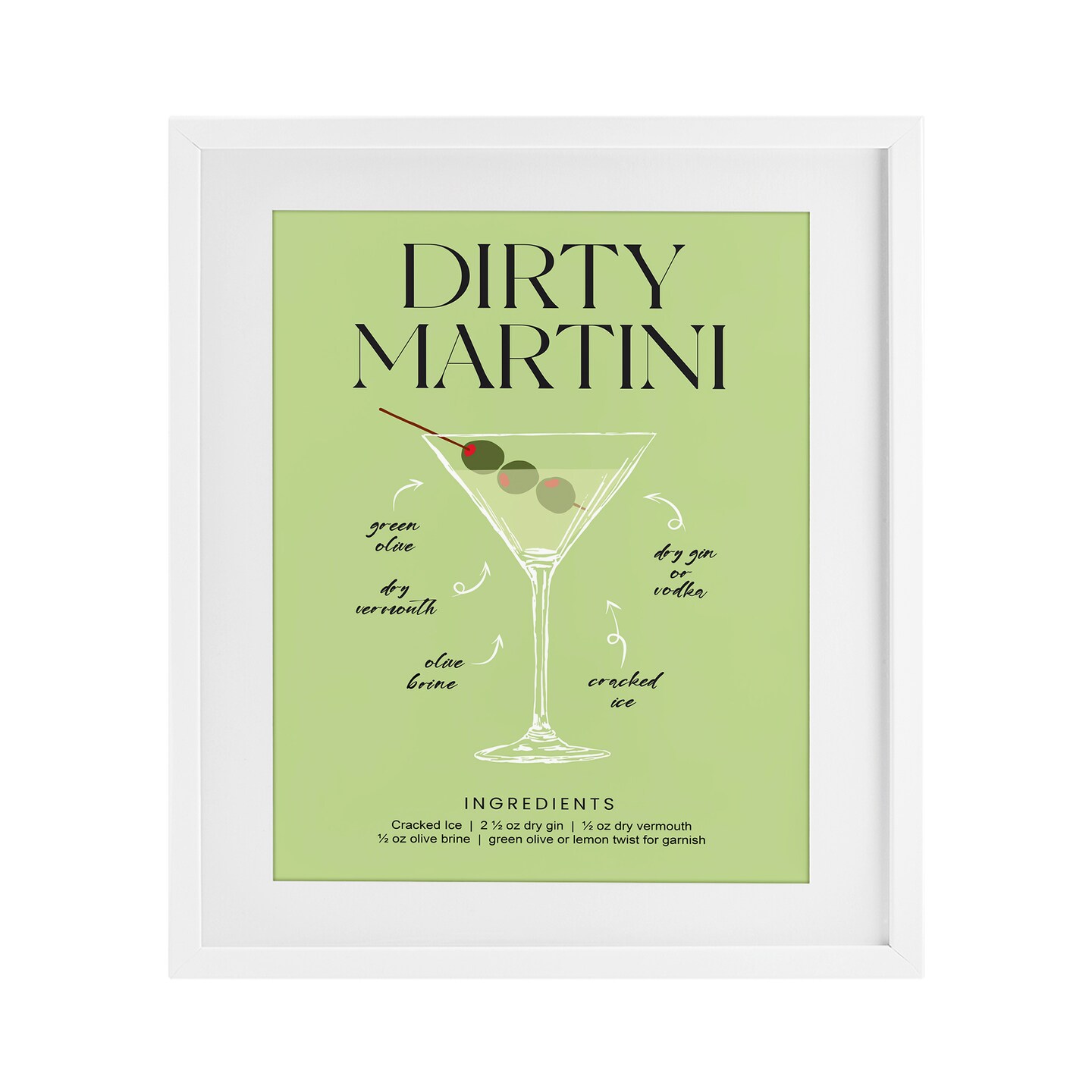Stupell Industries Dirty Martini Green Recipe Framed Print Under Glass, design by Lettered and Lined