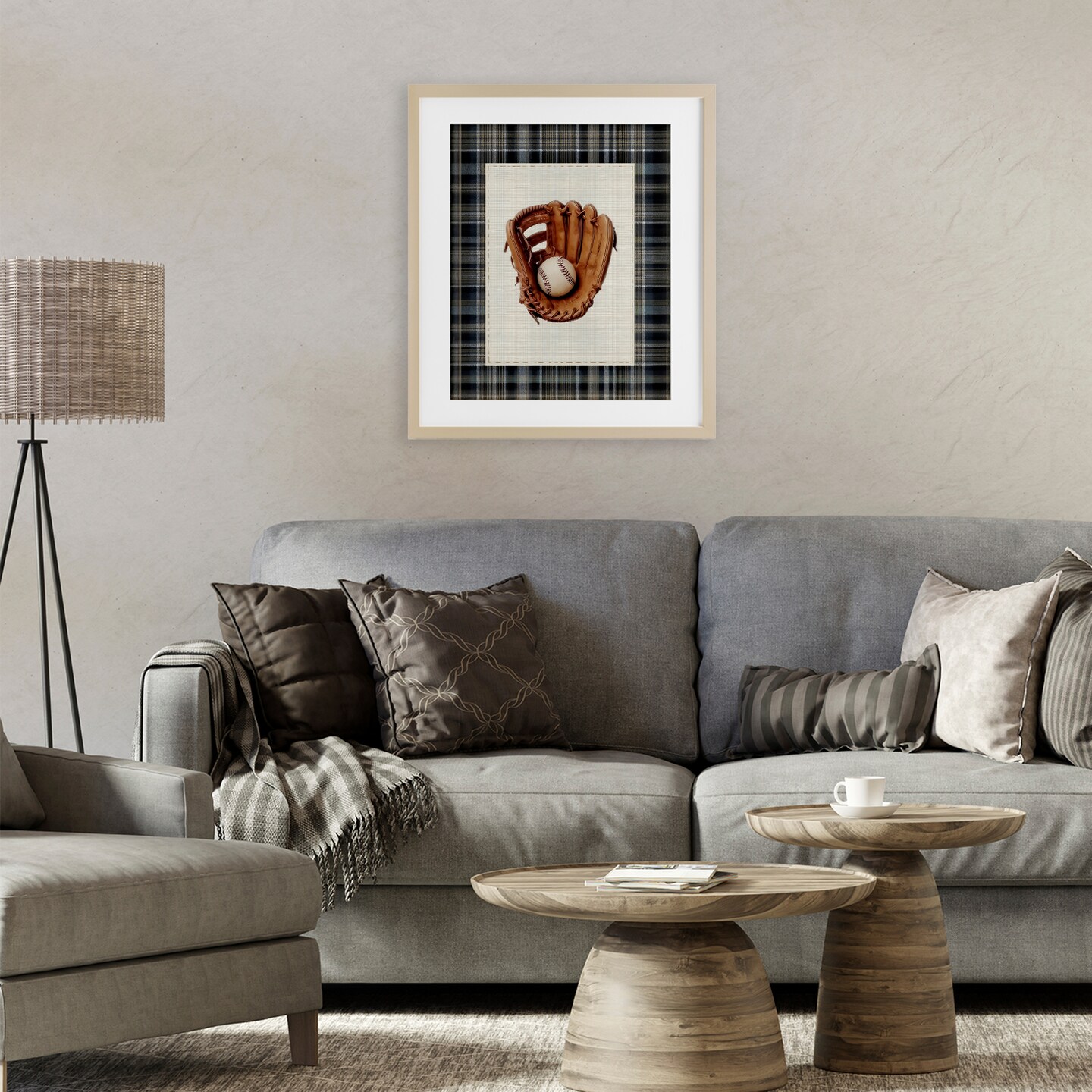 Stupell Industries Baseball Glove with Plaid Framed Print Under Glass, design by Arlington Prints