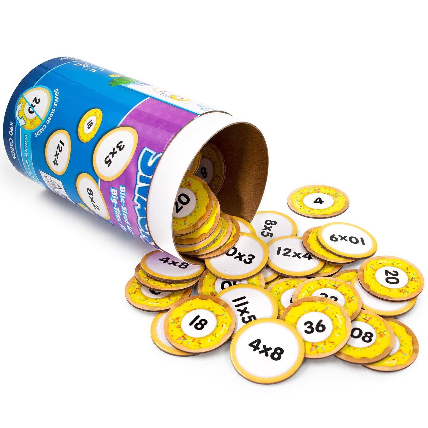 Junior Learning: Multiplication Snacks - Hands-On Math Equations Game, Practice Key Times Tables, Donuts Theme Double-Sided Cards, Grades 2+, Kids 7+