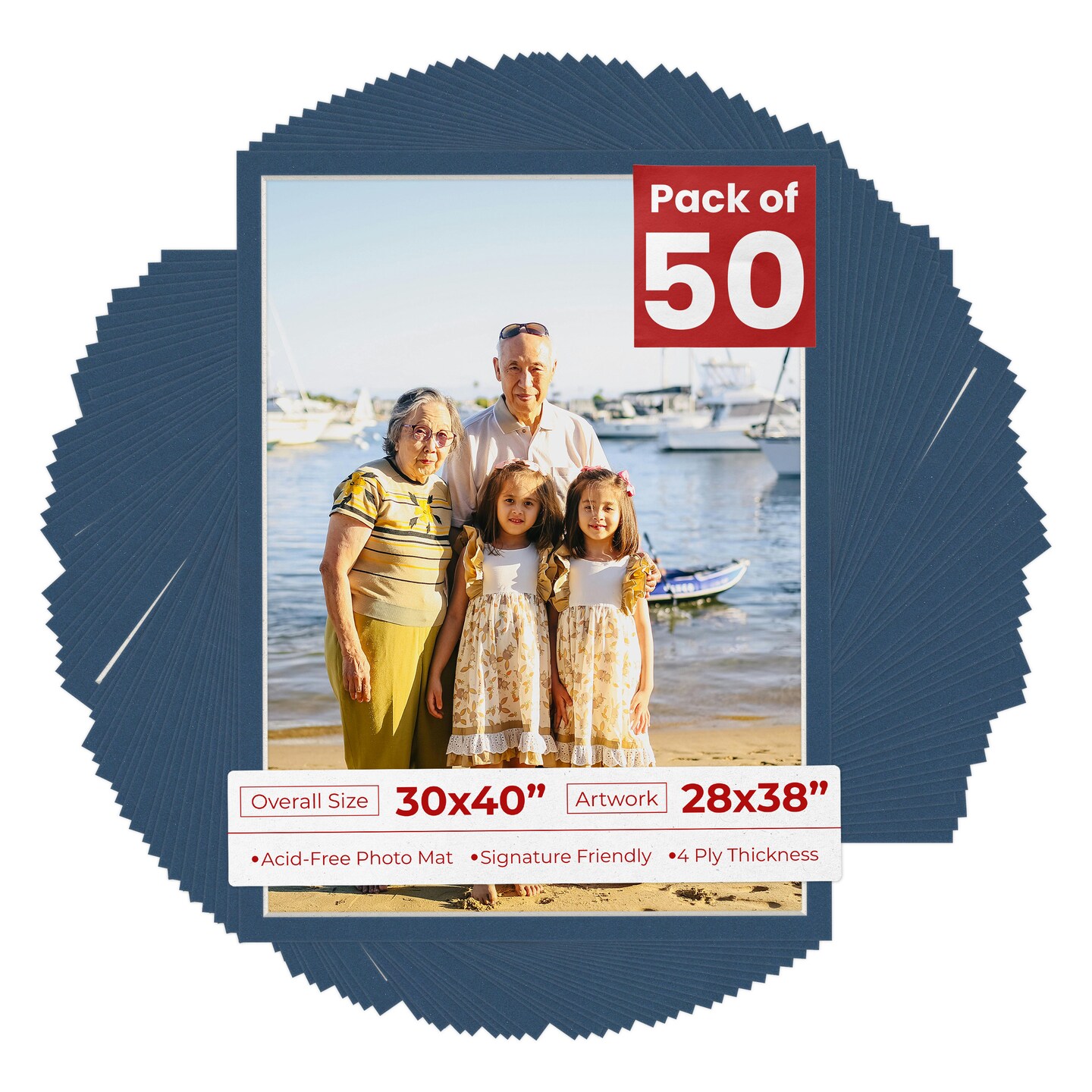 Ink Blue Mat Board for 30x40 Frames - Fits 28x38 Photos, Color: Blue ...