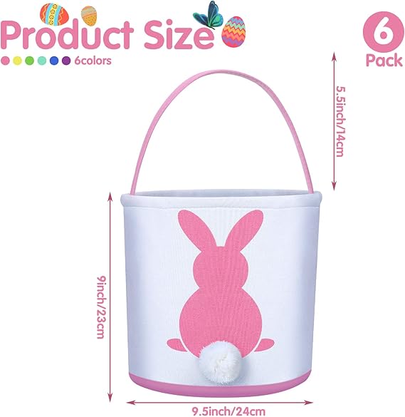 6 Pcs Easter Eggs Bunny Basket Rabbit Tote Bags Canvas Bucket with Handle for Gift Hunt Party