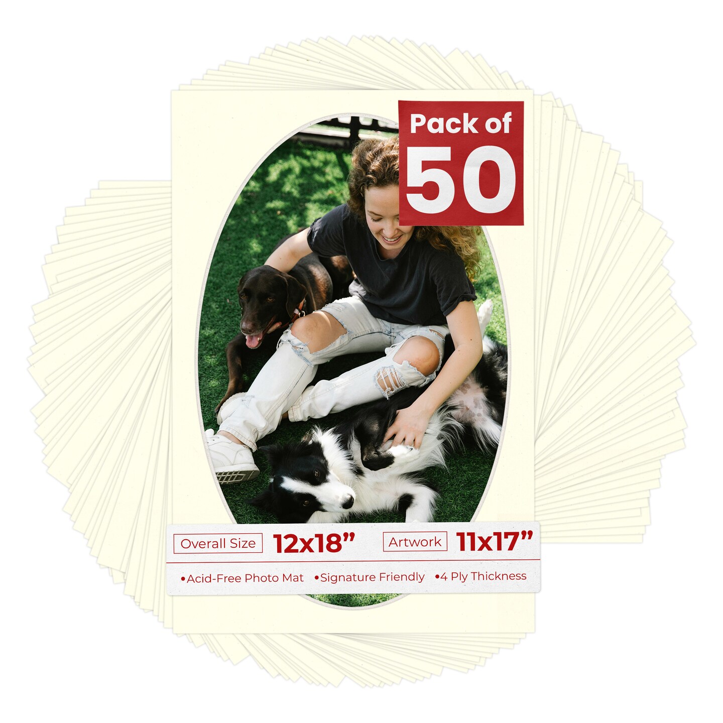 Cream Linen Mat Board for 12x18 Frames - Oval Opening for 11x17 Photos
