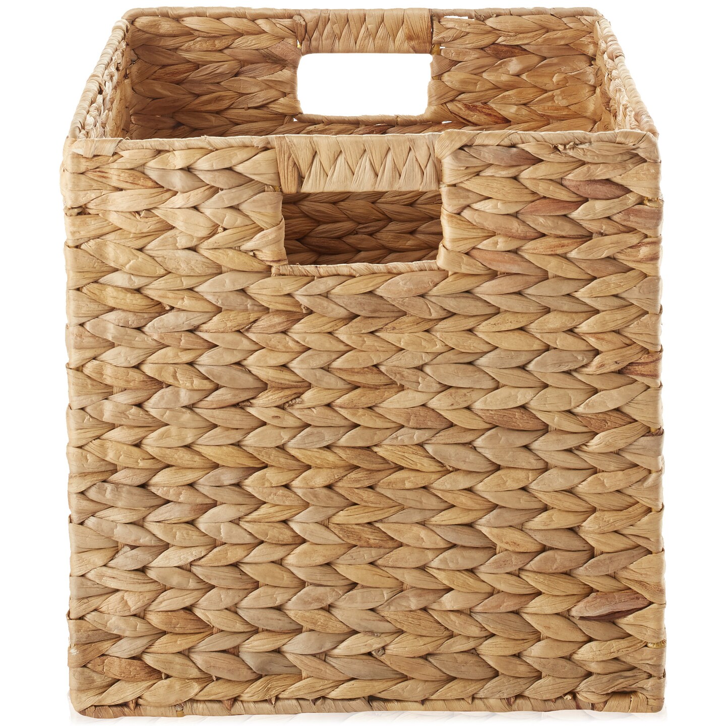 Casafield 13" x 13" Water Hyacinth Storage Baskets, Set of 2 Collapsible Cube Organizers, Woven Bins for Bathroom, Bedroom, Laundry, Pantry, Shelves