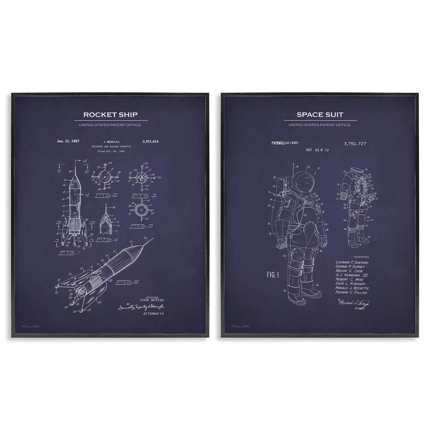 Stupell Industries Rocket Space Suit Diagram 2 pc Framed Giclee Wall Art Set Design by Susan Ball