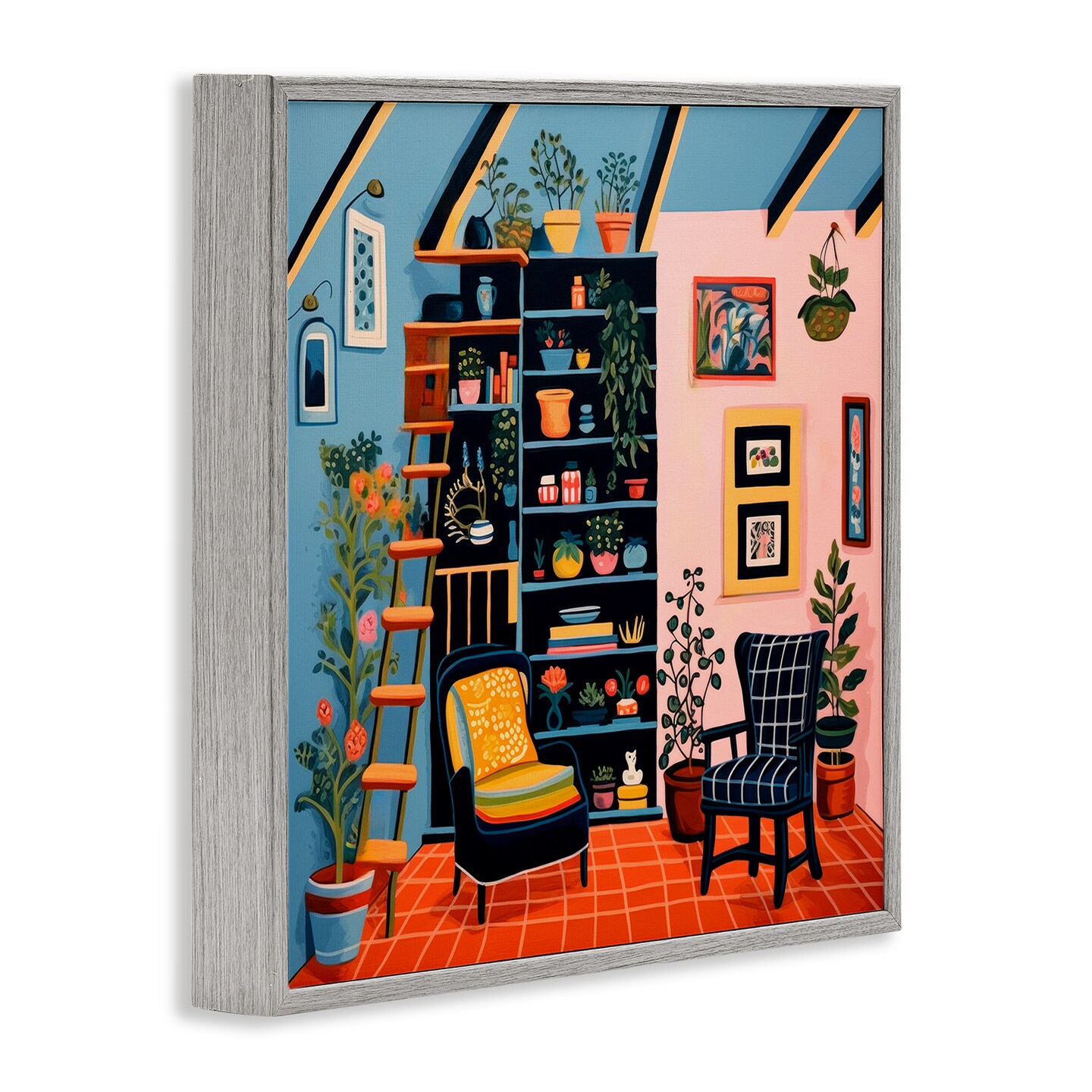 Stupell Industries Bookshelf Scene &#x26; Plants Framed Giclee Wall Art Design by Lazar Studio