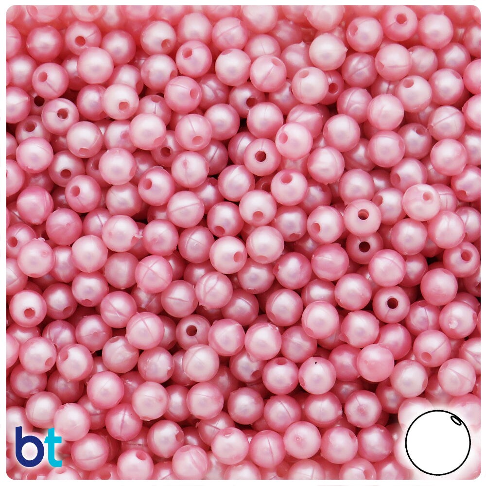 BeadTin Light Rose Petal Pearl 6mm Round Plastic Craft Beads (500pcs)