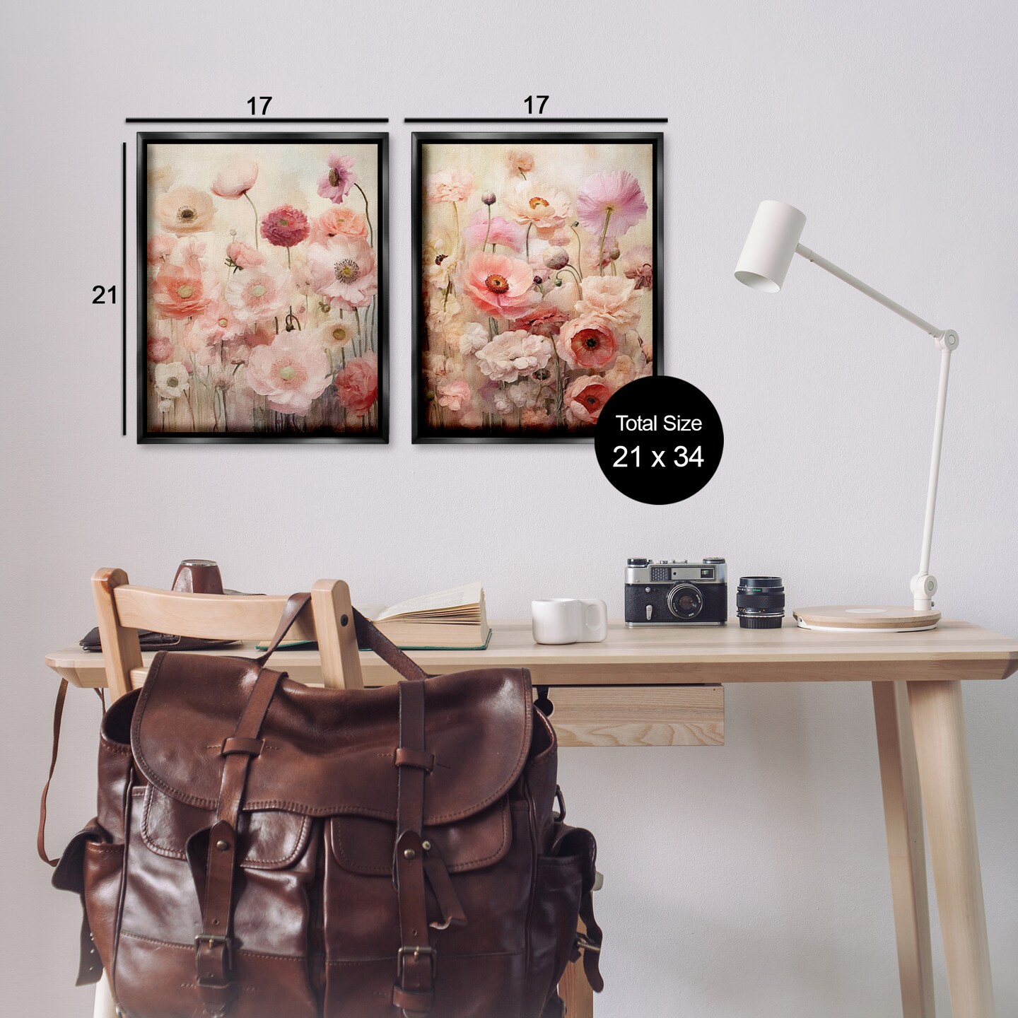 Stupell Industries Pink Blush Floral Field 2 pc Framed Floater Canvas Wall Art Set Design by RileyB