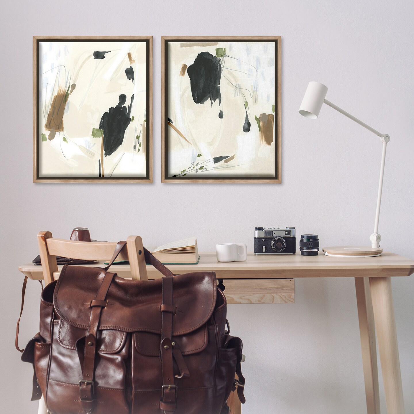 Stupell Industries Beige Olive Abstract Classic 2 pc Framed Floater Canvas Wall Art Set Design by June Erica Vess