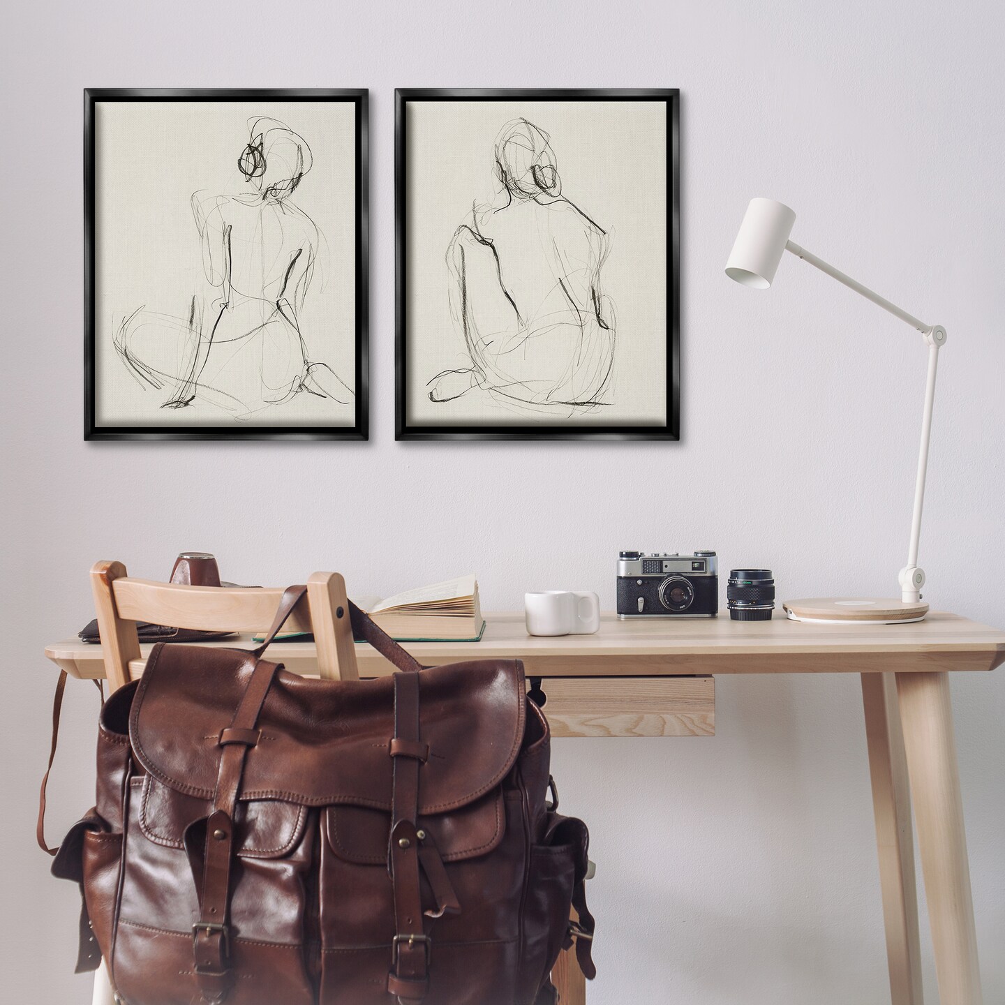 Stupell Industries Sitting Female Figure Drawing 2 pc Framed Floater Canvas Wall Art Set Design by Victoria Barnes