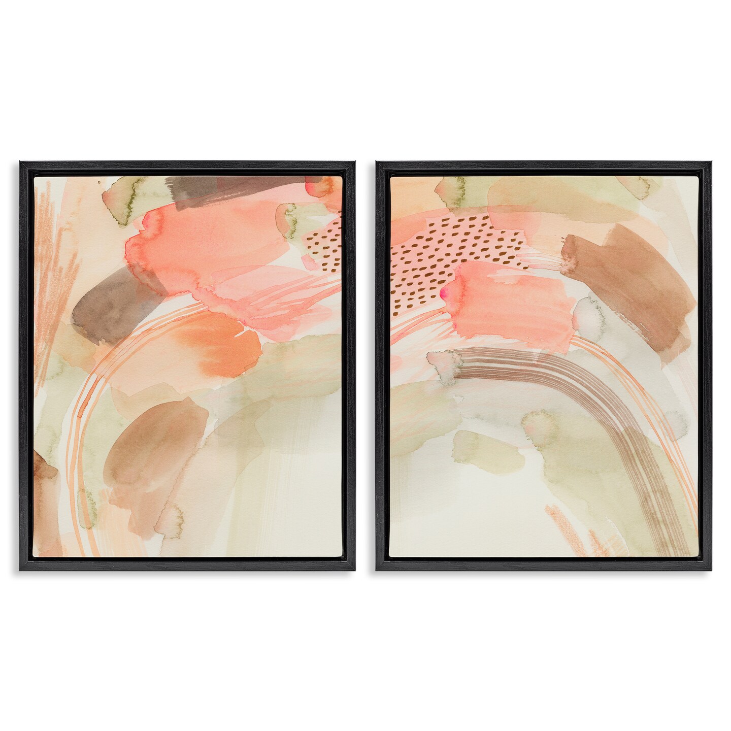 Stupell Industries Pink Peach Abstract Watercolor 2 pc Framed Floater Canvas Wall Art Set Design by Grace Popp
