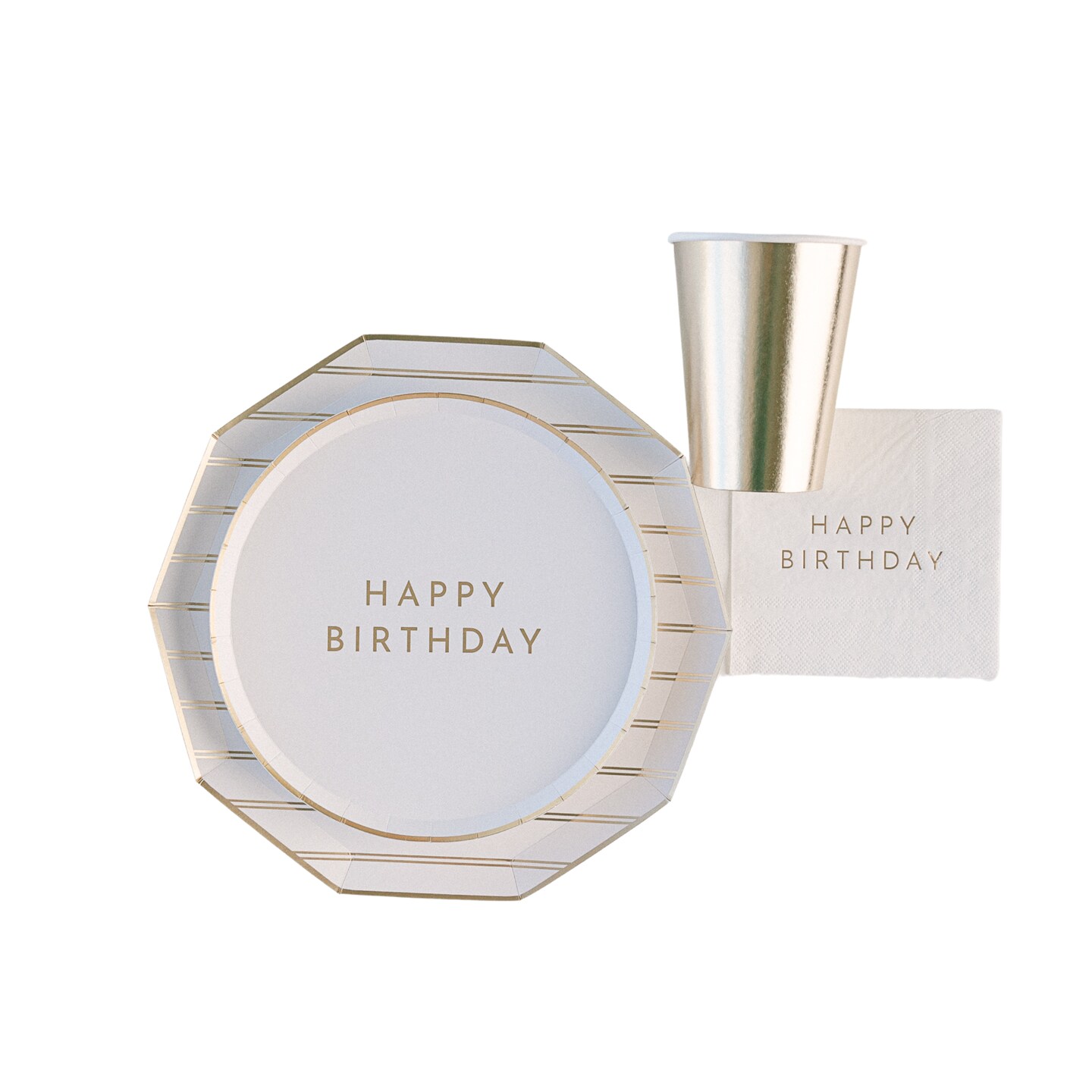 WHITE &#x26; GOLD SIGNATURE HAPPY BIRTHDAY COCKTAIL NAPKINS