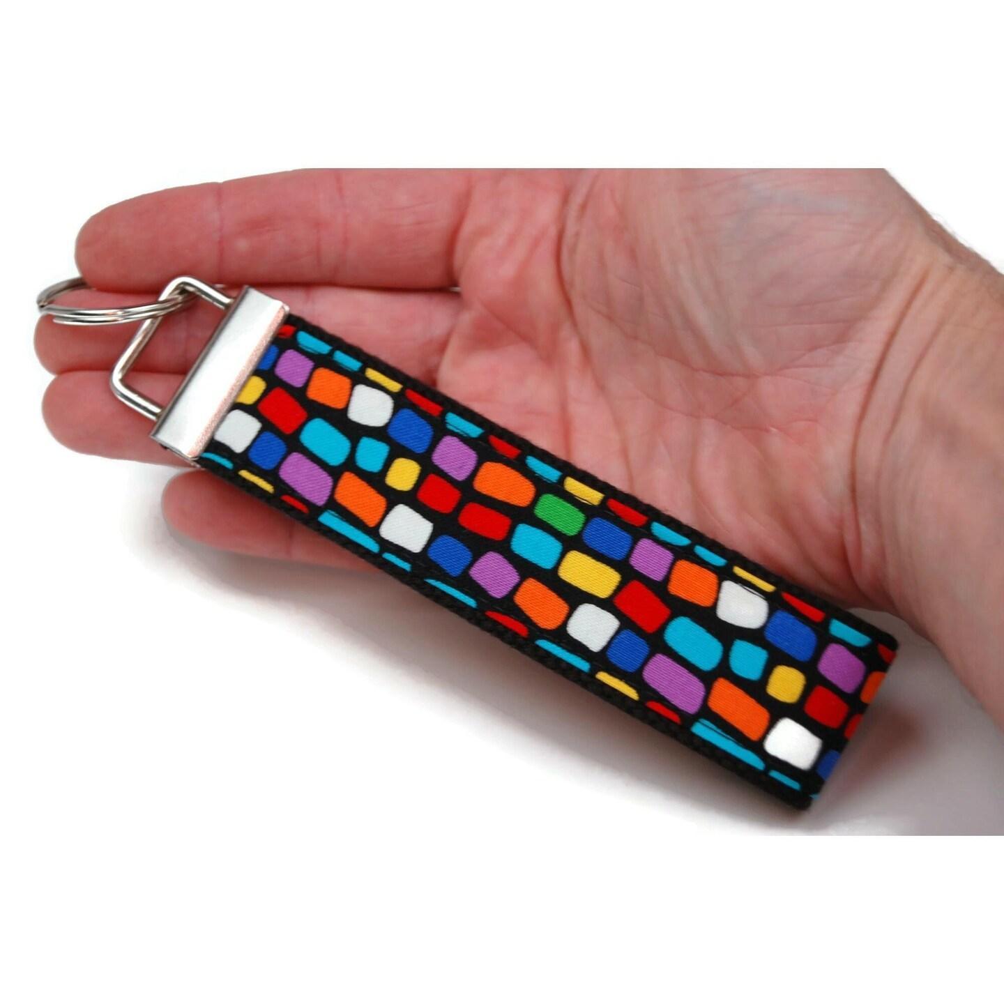 Rainbow Color Keychain - Colorful Blocks Key Fob Wristlet or Mini ...