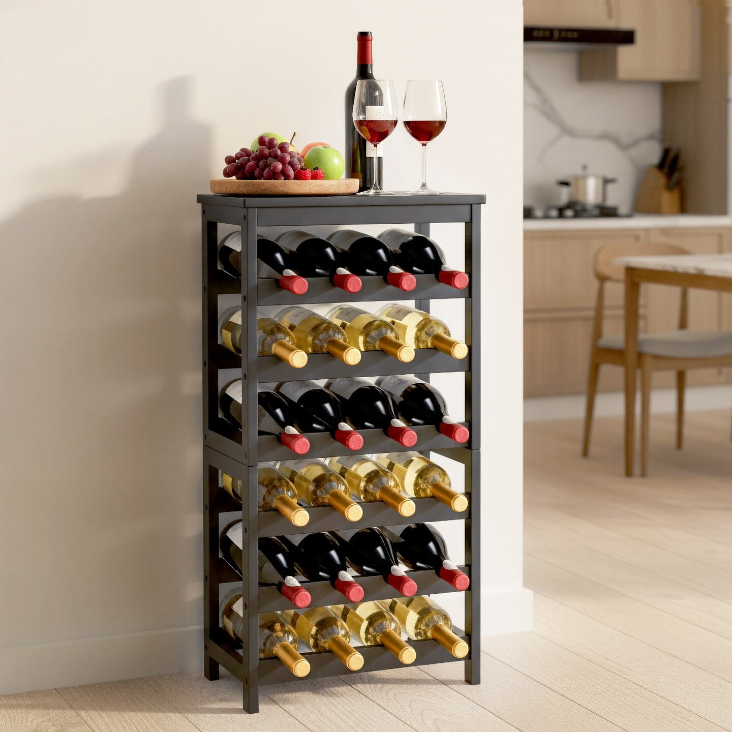 Freestanding 6-Tier Wine Bottle Holder with Tabletop, 24 Bottle Capacity