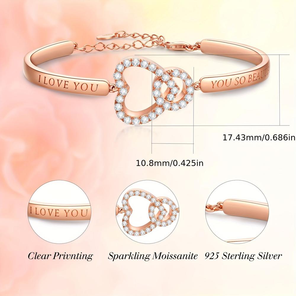 Edge Collections - 7.9" × 0.4" - Pink - Diamond - Encrusted Heart Bracelet - 1 Piece