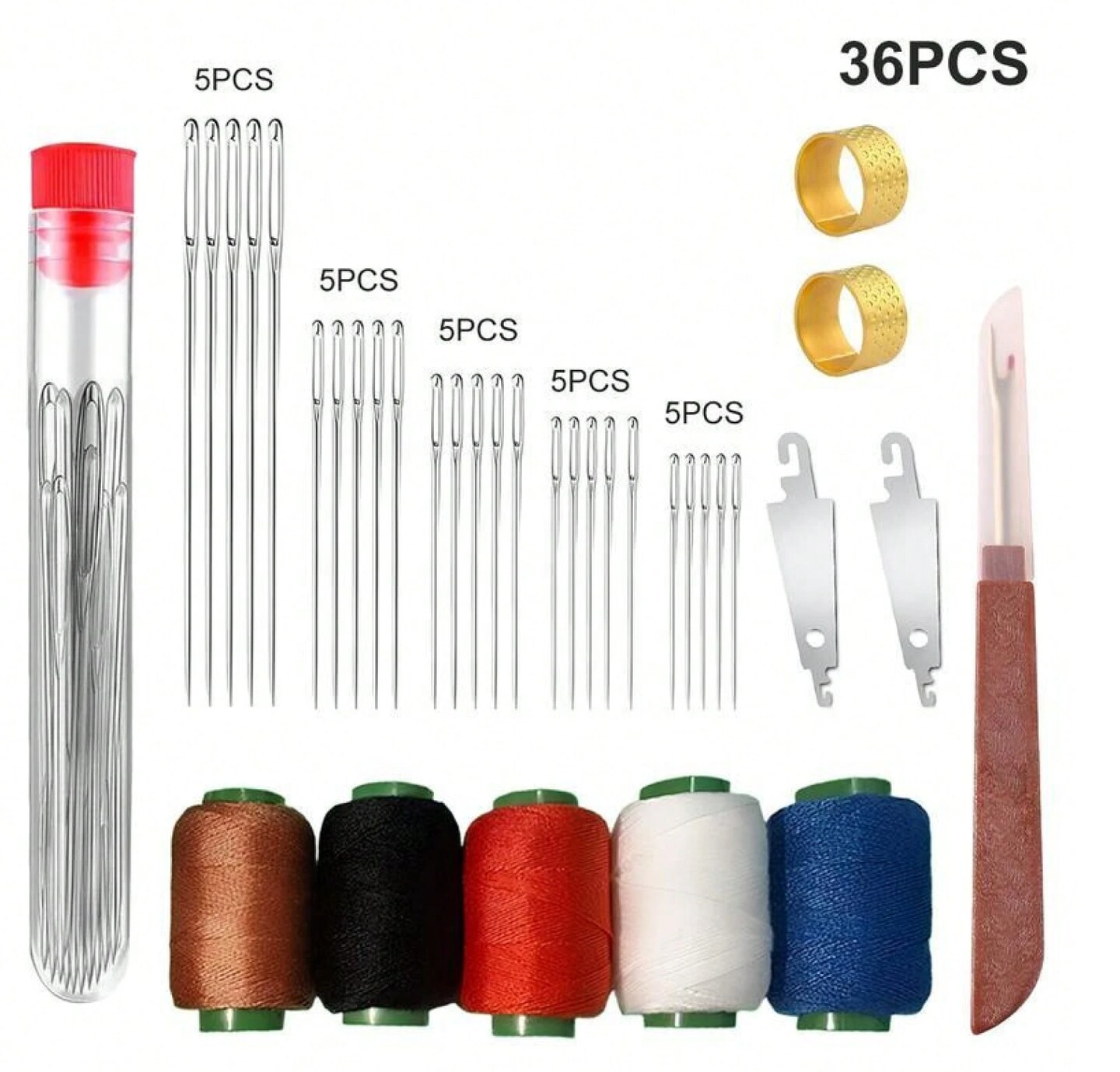 36‑Piece Big Eye Steel Needle Set – Long Thin Sewing & Quilting Needles for DIY Embroidery, Mending & Craft Projects