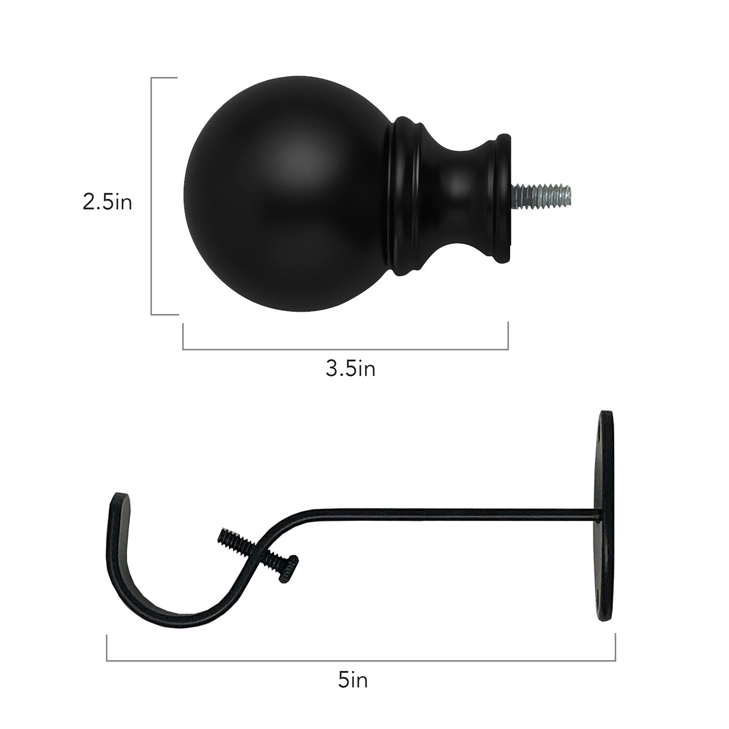 Threadmade Home Cordelia Single Curtain Rod with Globe Ball Finial, Antique Black - 86"W x 120"L