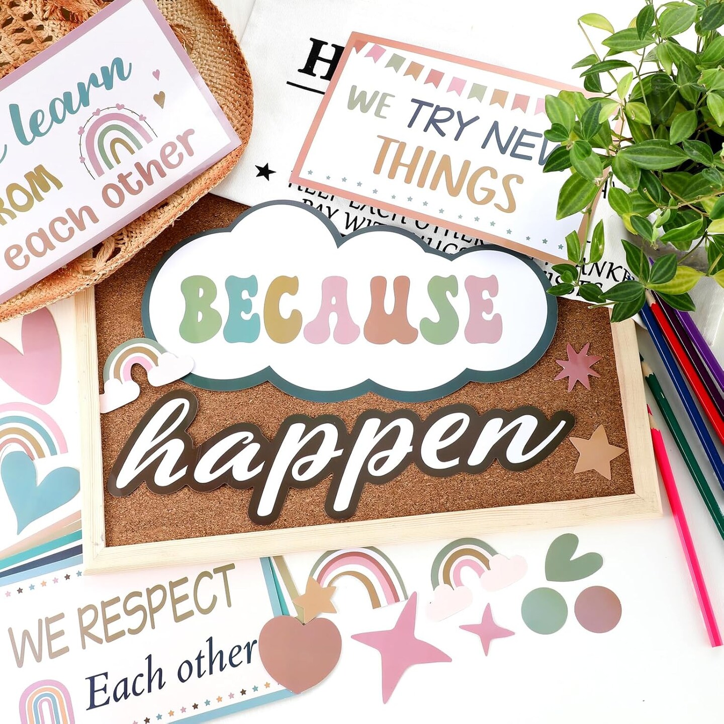 62 Pcs Classroom Boho Bulletin Board Decorations