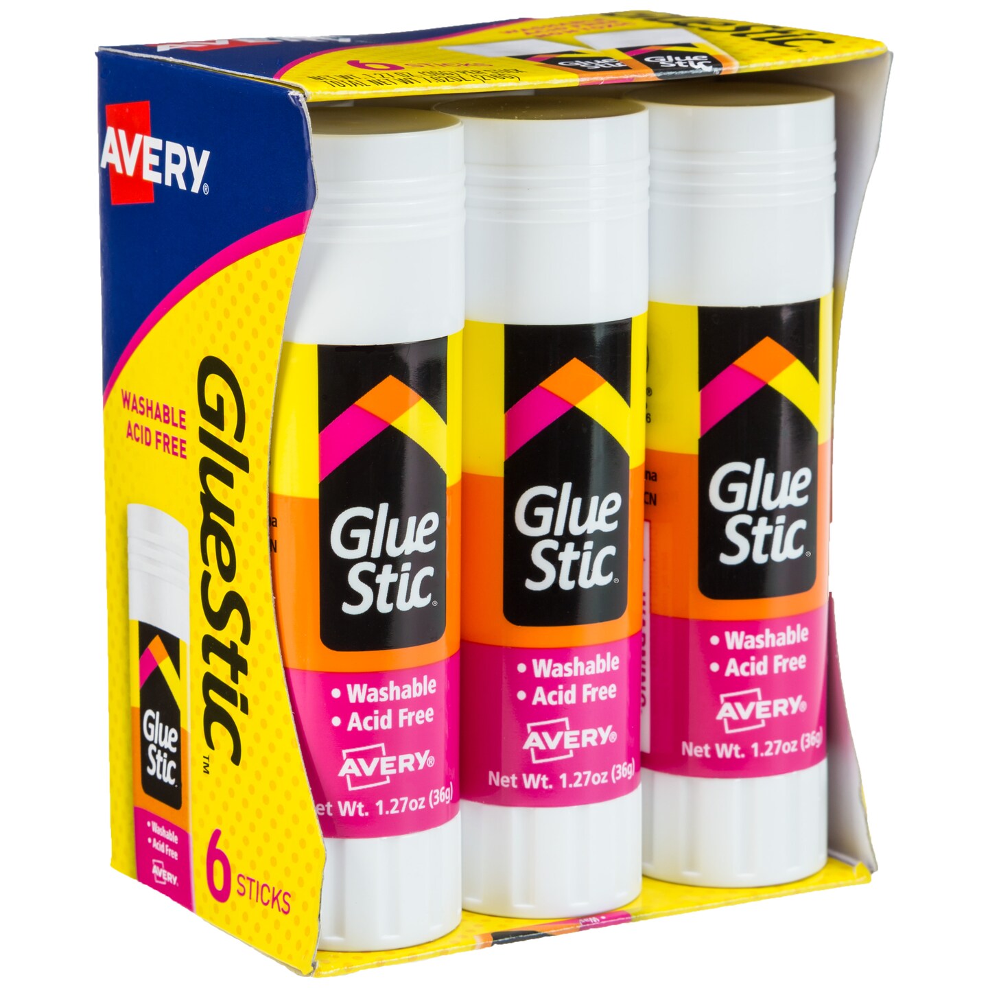 Avery Glue Stic, White Glue Sticks, Washable, 1.27 oz, 6 Total (98073) - 12 Pack