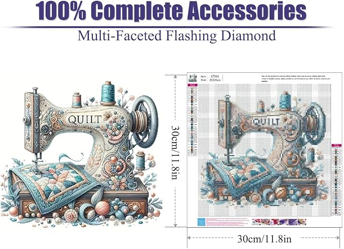 Sewing Machine Diamond Painting Kits for Adults, DIY Diamond Art Kits for Beginners, 5D Diamond Art Kits Round Full Drill Diamond Painting for Home Wall Decor Present 14×14inch