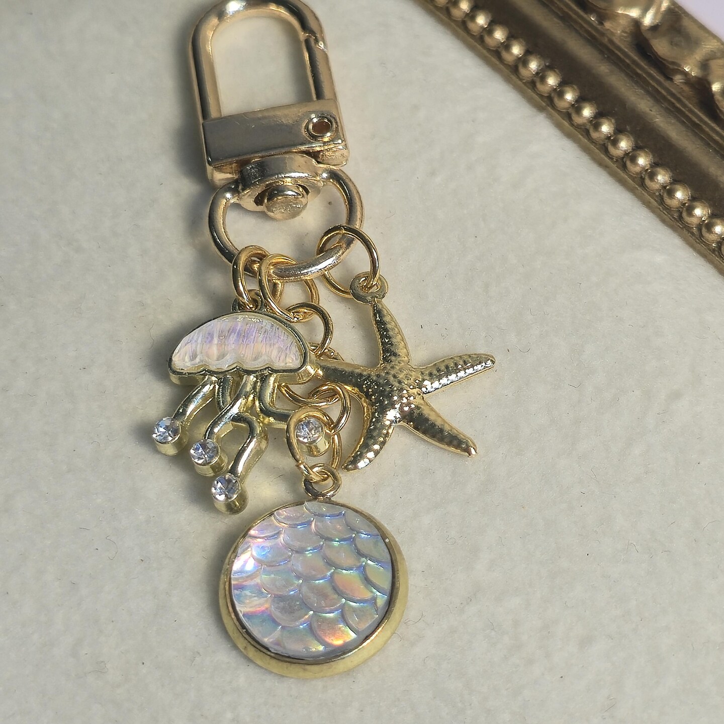 Ocean themed bag clip beachy vibe purse charm gold gift for her