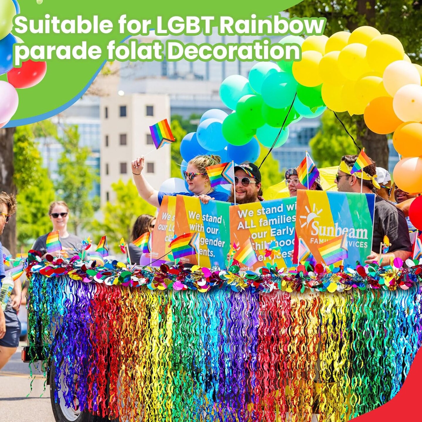 10 Pack Rainbow Parade Float Decor 9 x 2.5 ft Gay Pride Lgbt Parade Float Decoration Colored Wavy Foil Fringe Tinsel for Gay Pride Month Lgbt Rainbow Party Supply