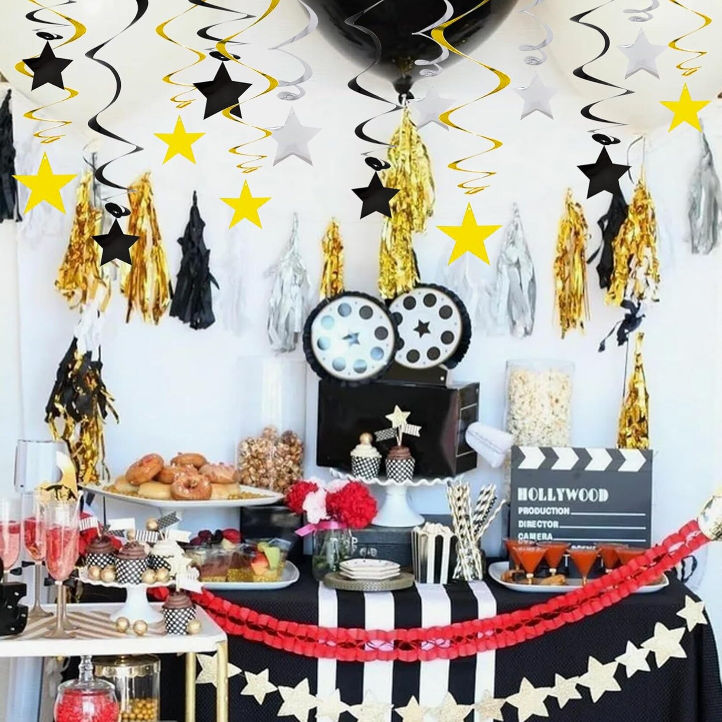 Black Gold Silver Star Hanging Swirl Decorations