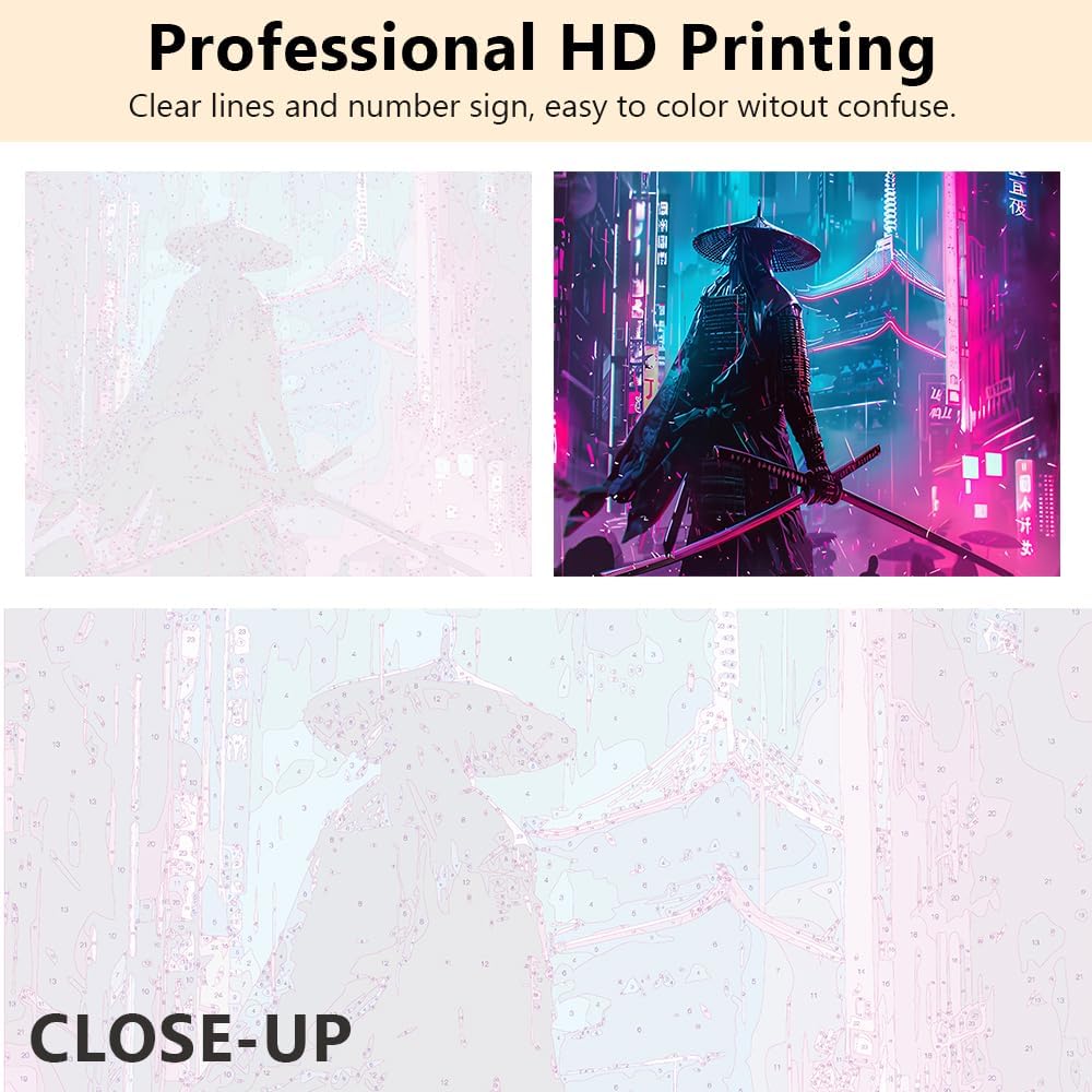 DIY Oil Painting Kit Modern Painting of a Samurai Painting Cyberpunk Fantasy Paint by Numbers for Adults Beginner with Paintbrushes for Home Wall Decor 16 x 20 inch