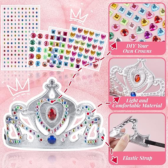17 Pcs Princess Party Crowns Set Kids Party Supplies Tiaras Making Kit with Diamond Stickers