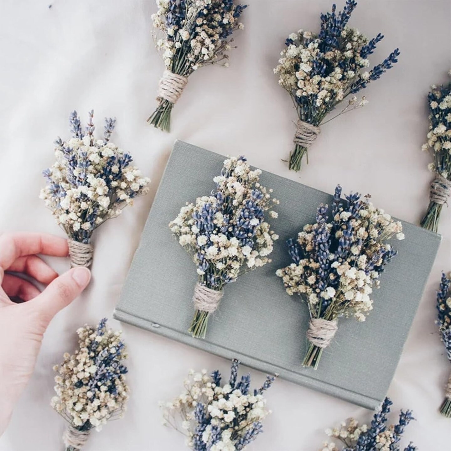 Dried Lavender &#x26; Baby&#x27;s Breath &#x26; White Bunny Tails Flowers Bundles, Dried Flower Bouquet for Vase, Natural Gypsophila for Home, Wedding, Floral