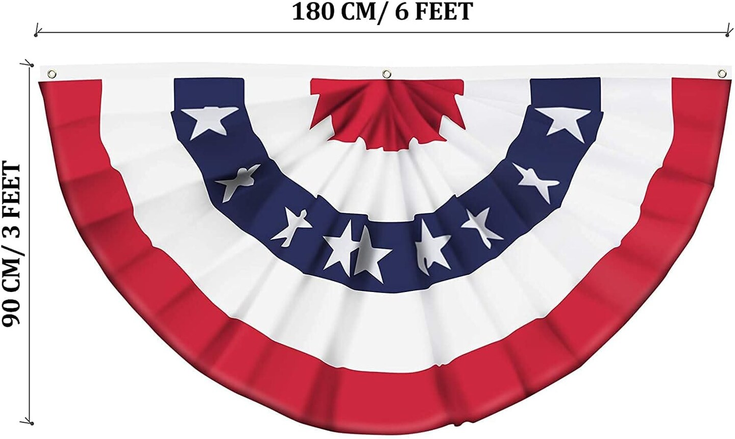 USA Pleated Fan Banner Flag - 3x6 FT American Patriotic Half Fan Bunting with Canvas Header and Brass Grommets for 4th of July, Memorial Day Indoor/Outdoor Decoration (5, 3x6 Feet)