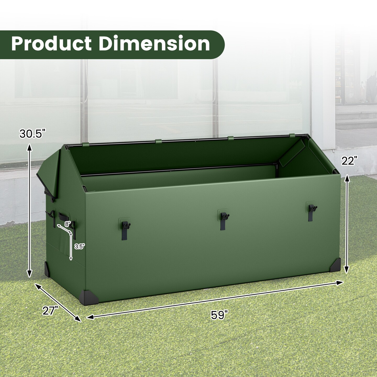 Green Metal Tool Storage Box, 174G, Weather-Resistant PVC and Large Capacity
